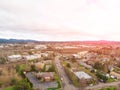 A photo of Beaverton, Oregon, USA, at sunset, a suburb. A photo from a height