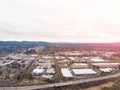 A photo of Beaverton, Oregon, USA, at sunset, a suburb. A photo from a height