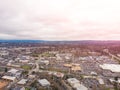 A photo of Beaverton, Oregon, USA, at sunset, a suburb. A photo from a height at sunset or sunrise. Design background