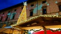 Photo of big christmas tree in the main square of Piazza Grande of Arezzo, Tuscany
