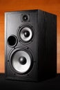 Photo of black music audio speaker. Close-up. Royalty Free Stock Photo