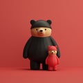 Minimalist 3d Bear And Christopher: Detailed Character Design On Red Background