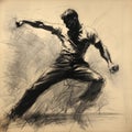 Dynamic Action: Black And White Jumping Man Sketch