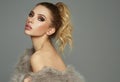 Photo of blond female model with faux fur Royalty Free Stock Photo