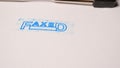 7 photo of blue faxed stamp inscription on white paper Royalty Free Stock Photo