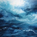 Indigo Baroque Seascape Abstract: Hyper-realistic Ocean Painting With Moody Atmosphere