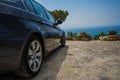 JULY 2018: BMW 3 series E90 330i Sparkling Graphite at the mountain road. Royalty Free Stock Photo