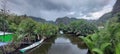 Photo of a boat on a river in rammang-rammang karst palace Royalty Free Stock Photo