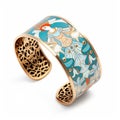 Turquoise Blue Cuff Bracelet With Art Nouveau-inspired Lady Image