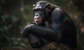 photo of bonobo sitting in the jungle. Generative AI