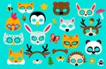 Photo booth props with animals collection for kids Royalty Free Stock Photo