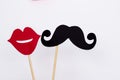Photo booth props lips and Black Mustache against white background Royalty Free Stock Photo