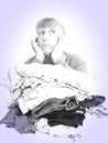 housewife chores washday laundry blues sad women bored ironing worker fedup expression Royalty Free Stock Photo