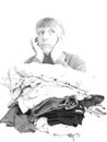 housewife chores washday laundry blues sad women bored ironing worker fedup expression Royalty Free Stock Photo