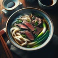 A photo of a bowl of beef noodles soup by generative AI