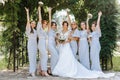 Photo of the bride and bridesmaids with wedding bouquets. Wedding day Royalty Free Stock Photo