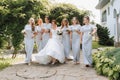 Photo of the bride and bridesmaids with wedding bouquets. Wedding day Royalty Free Stock Photo