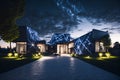 Ai generated brightly lit house at night, creating a warm and welcoming atmosphere