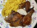 Brown Roasted Chicken With Yellow Rice