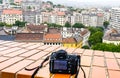 Photo of Budapest city view and a nikon D7000 camera from top of buda castle Royalty Free Stock Photo