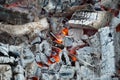 Photo Burning firewood and coals.Flaming burning sparks close-up, fire patterns.View of red hot glowing wood inside stove.Embers