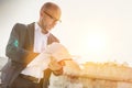 Portrait of businessman reading documents Royalty Free Stock Photo