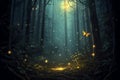 butterfly in night forest with glowing firefly ai generated Royalty Free Stock Photo