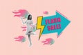 Photo cadre composite collage of funky young woman dancing flash sale arrow thunder flying fireball isolated on plaid