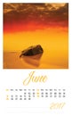 2017 photo calendar with minimalist landscape. June.