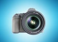 Photo camera 3d render on blue background Royalty Free Stock Photo