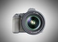 Photo camera 3d render on grey background Royalty Free Stock Photo