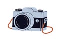 Photo camera. Film photocamera with lens. Classic retro-styled digital cam. Photograph equipment, old analog device icon