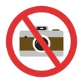 Photo camera forbidden. Banned camera crossed simple colorful icon. Not allowed to take a photos