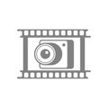 Photo camera icon in film frame. Simple shape. Trendy symbol for website design, web button, mobile app. Royalty Free Stock Photo