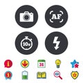 Photo camera icon. Flash light and autofocus AF. Royalty Free Stock Photo