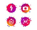 Photo camera icon. Flash light and autofocus AF. Vector Royalty Free Stock Photo