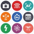 Photo camera icon. Flash light and autofocus AF. Royalty Free Stock Photo