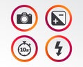 Photo camera icon. Flash light and exposure. Royalty Free Stock Photo