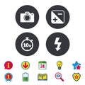 Photo camera icon. Flash light and exposure. Royalty Free Stock Photo