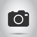 Photo camera icon in flat style. Photographer cam equipment vector illustration on white background. Camera business concept Royalty Free Stock Photo