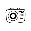 photo camera icon. hand drawn doodle. , scandinavian, nordic, minimalism, monochrome. travel, frame, take pictures. Royalty Free Stock Photo