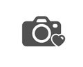 Photo camera icon. Love photography sign. Heart. Vector