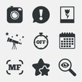 Photo camera icon. Manual focus and Macro signs.