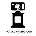 Photo camera icon vector isolated on white background, logo concept of Photo camera sign on transparent background, black filled Royalty Free Stock Photo