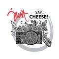 Photo camera with just say cheese! hand lettering. Royalty Free Stock Photo