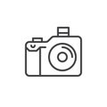 Photo camera line icon, outline vector sign, linear style pictogram isolated on white. Royalty Free Stock Photo