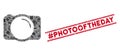 Photo Camera Mosaic and Grunge Hashtag Photooftheday Seal with Lines Royalty Free Stock Photo