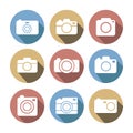 Photo camera multicolored flat style icon set.