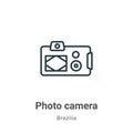 Photo camera outline vector icon. Thin line black photo camera icon, flat vector simple element illustration from editable Royalty Free Stock Photo