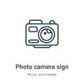 Photo camera sign outline vector icon. Thin line black photo camera sign icon, flat vector simple element illustration from Royalty Free Stock Photo